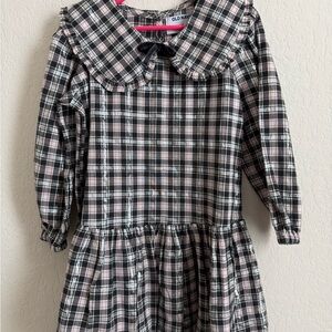 Old Navy Black and Pink Plaid Long-Sleeve Dress with Ruffled Peter Pan Collar